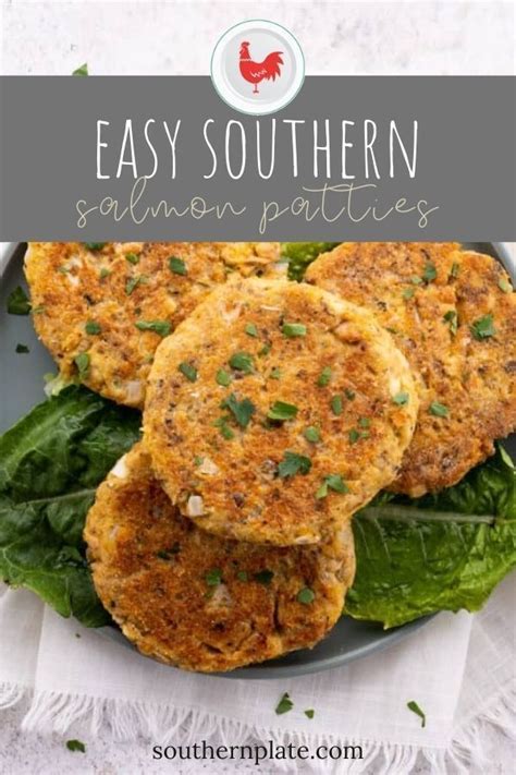 Easy Southern Salmon Patties On A Plate With Lettuce And Garnish