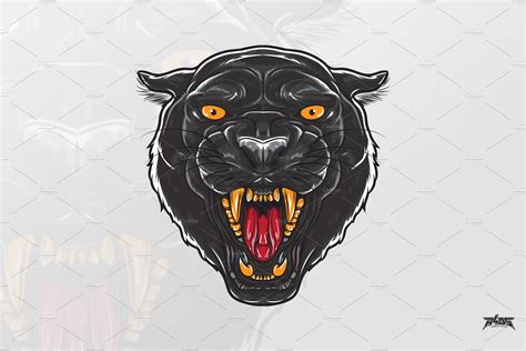 Fierce Black Panther Head Vector Animal Illustrations ~ Creative Market