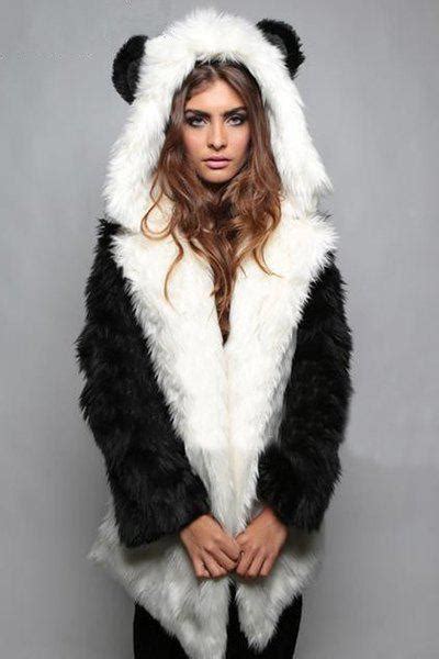 2018 Fashionable Hooded Faux Fur Panda Coat For Women In Whiteblack S