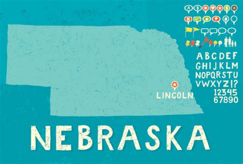 Map Of Nebraska With Icons Stok Vektör Sanatı And Nebraska‘nin Daha Fazla