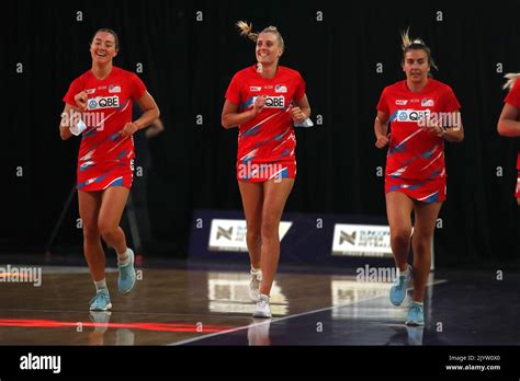 the swifts warm up during the super netball grand final match between giants netball and nsw