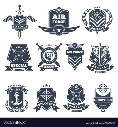 Military Logos And Badges Army Symbols Isolated On White Background
