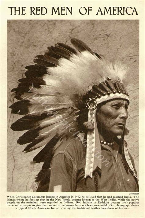 Native American Indian Man Headdress 1950 Bookplate