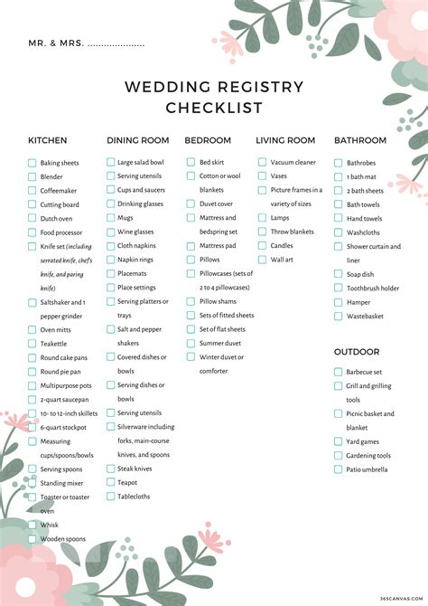 Printable Wedding Registry Checklist Printable Word Searches