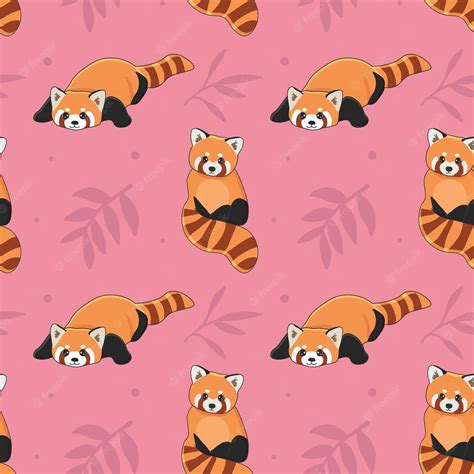 Premium Vector Seamless Pattern Of Cute Red Panda And Bamboo Cartoon