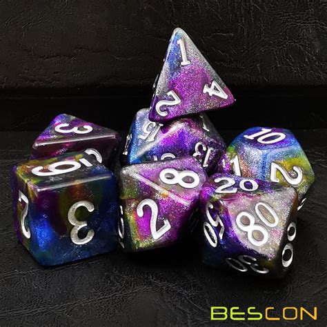 Bescon Starry Night Dice Set Series 7pcs Polyhedral Rpg Dice Set Milky