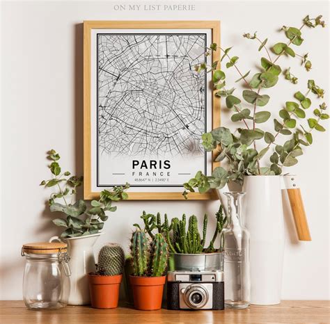 Paris City Map Printable Black And White City Map Poster Etsy