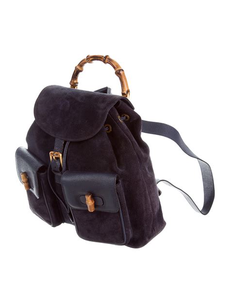 Gucci Vintage Suede Bamboo Backpack Black Backpacks Handbags