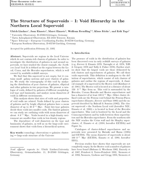 Pdf The Structure Of Supervoids I Void Hierarchy In The Northern