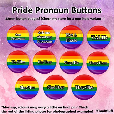 Holographic Pride Flag And Pronouns 32mm Butttons 1 LGBT Etsy UK