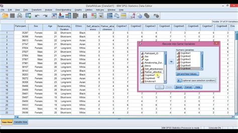 Data stacking is a data preparation step where a data set is split into subsets, and the subsets are merged by case (or stacked on top of one another). SPSS: Reverse scoring - YouTube