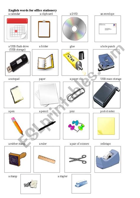 English Words For Office Stationery Esl Worksheet By Leischka