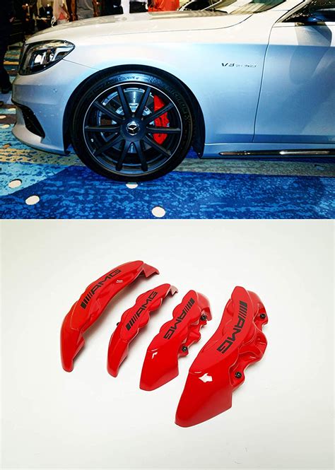 Amg Style Red Color Fiberglass Brake Caliper Covers Brake Pads Trim