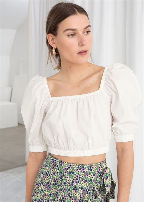 Puff Sleeve Cotton Crop Top White Tops And Other Stories Cotton