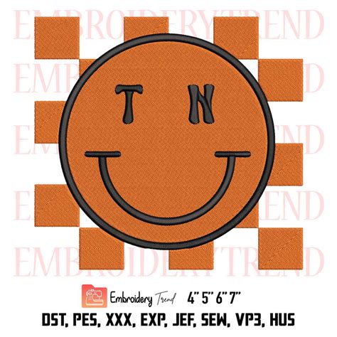 Tennessee Checkered Embroidery Tennessee Smiley Face Retro Embroidery