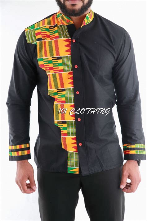 Men Shirt With Half Shaped Kente Fabric Men African Wear Latest African Men Fashion African