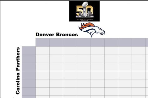 Super Bowl 2016 Squares Printable Boxes Document For