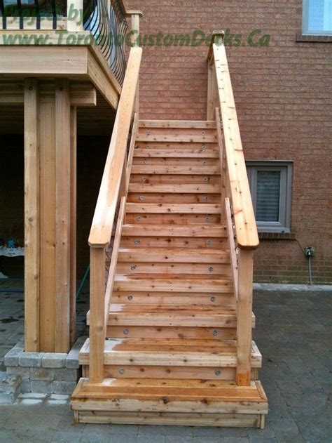 Certainly, lots of people opt to create little flowerpot gardens on the outdoor staircases, locating a diverse caterogy of plant in a pot on each of your step. Stairs made of cedar wood. #Deck design #custom deck # ...