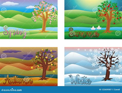Four Seasons Background Vector Stock Vector Illustration Of Blossom