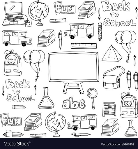 Hand Draw Classroom Supplies Doodles Royalty Free Vector