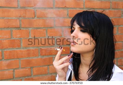Beautiful Woman Smokes Cigarette Stock Photo Edit Now 37076950