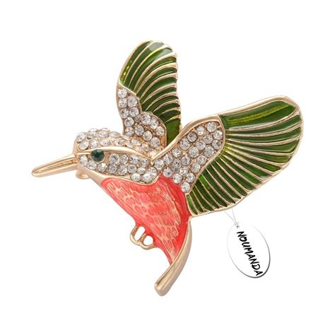 Hummingbird Brooch Pin Crystal Enamel Gold Emerald Bird Brooches