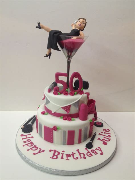 Womens 50th Birthday Pinkssilvermartini Glass 50th Birthday Cake Images Birthday Cakes