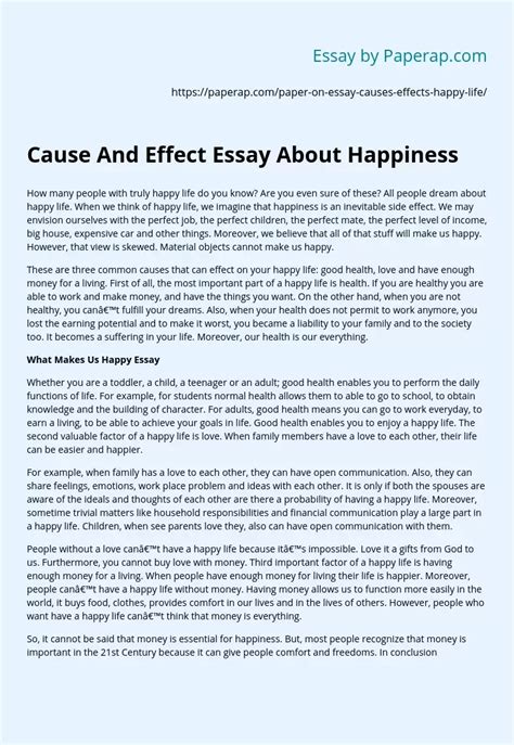 Cause And Effect Essay About Happiness Free Essay Example