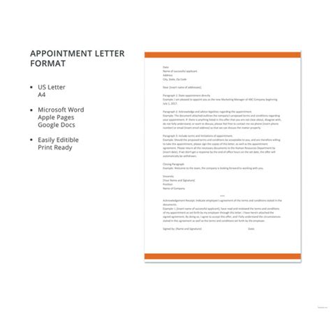 teacher appointment letter template   word
