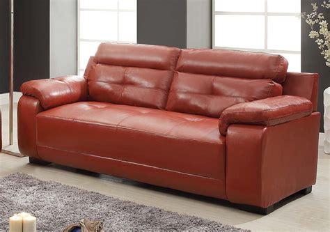 Contemporary Red Bonded Leather Sofa By Homelegance Leather Living
