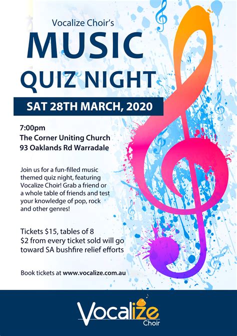 The live dj trivia host will display the questions on tv and offer up a variety of interesting trivia categories including: Music Quiz Night - Vocalize Choir