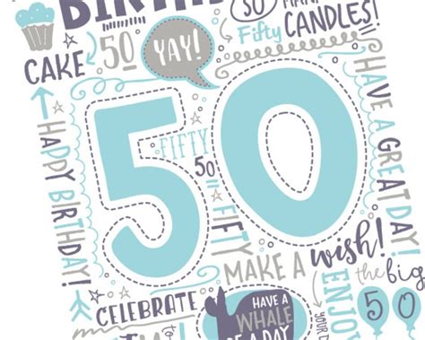 Printable 50th Birthday Card Doodled Fifty Birthday Card In Etsy