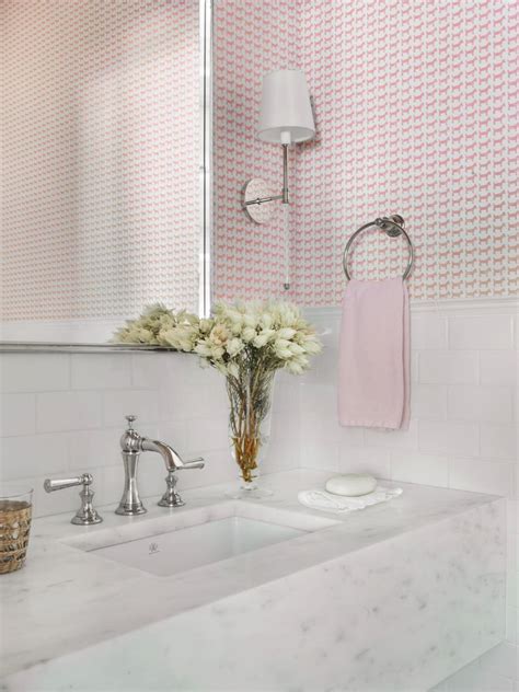 Pink Bathroom With Graphic Wallpaper Hgtv