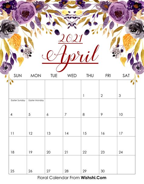 Includes 2021 observances, fun facts & religious holidays: Floral April 2021 Calendar Printable - Free Printable Calendars Floral April 2021 Calendar Printable