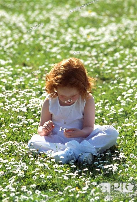 Girl Sitting In A Field Of Flowers Stock Photo Picture And Rights