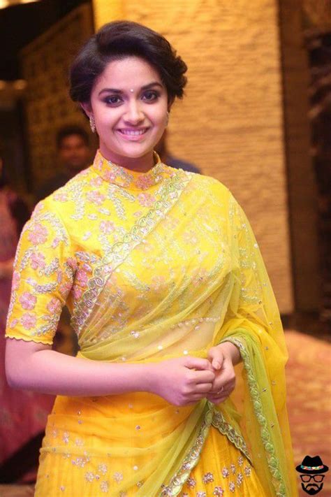 Keerthi Suresh In Yellow Saree Saree Photoshoot Trendy Blouse