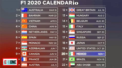 Calendario De La F1 2020 🚗 🏁 Youtube