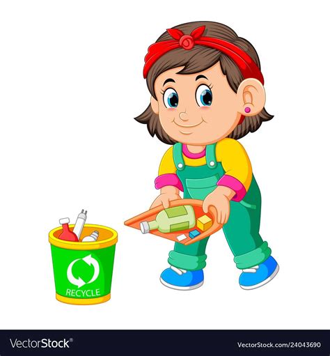 A Girl Keep Clean Environment By Trush In Rubbish Vector Image Medio