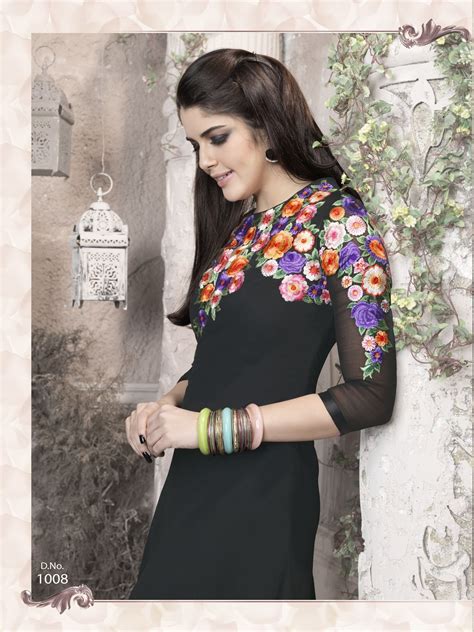 Black With Floral Threading Work Kurti Most Beautiful Indian Actress