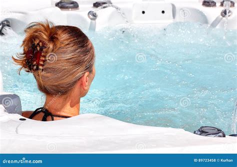 Beautiful Woman Relaxing In Hot Tub Stock Photo Image Of Head Relaxing