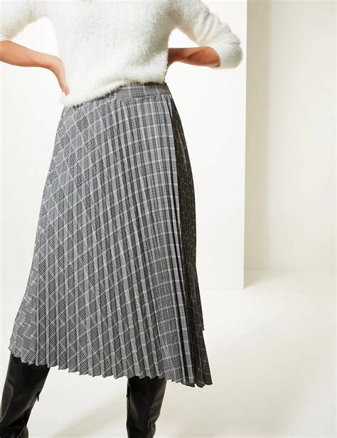 Checked Asymmetric Pleated Midi Skirt Mands Collection Mands