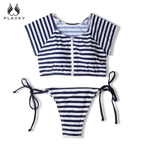 best quality 2017 sexy retro striped short sleeve biquini crop swimsuit string swim wear beach