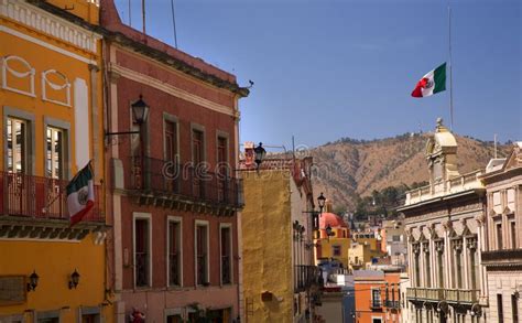 Colorful Street With Flags Guanajuato Mexico Stock Photo Image Of