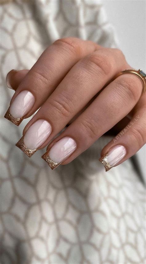 Indulge In The Classic Elegance Of French Nails Gold Glitter Square Nails