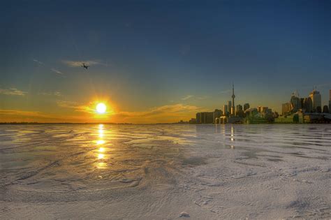 Canada Ice Ontario Snow Sunset Toronto Winter 4k Wallpaper