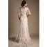 Modest V Neck Flutter Sleeve Champagne Tulle Lace Beaded Wedding Dress