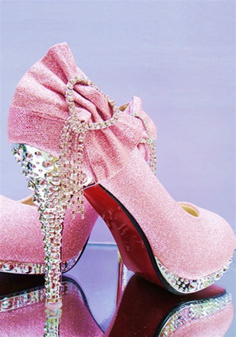 Pink Round Toe Stiletto Rhinestone Bow Fashion High Heeled Shoes