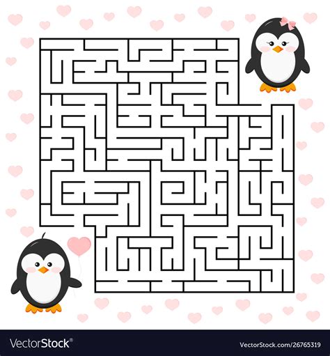 Love Maze Game For Kids Education Cartoon Penguin Vector Image