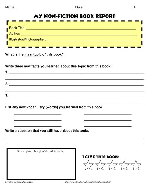 9 Best Images Of Nonfiction Book Report Forms Printable Middle School