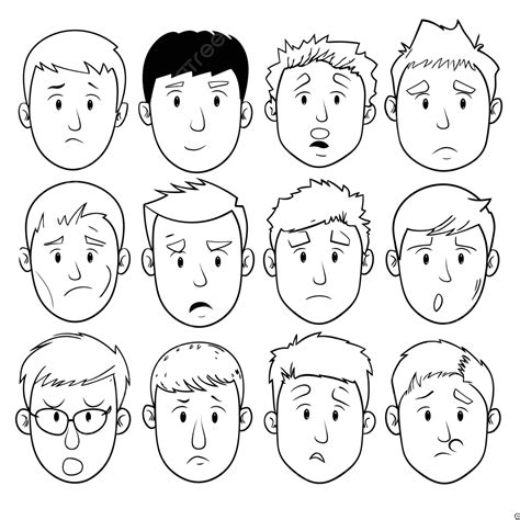 The Faces Of Males Shown Here In Different Expressions Outline Sketch